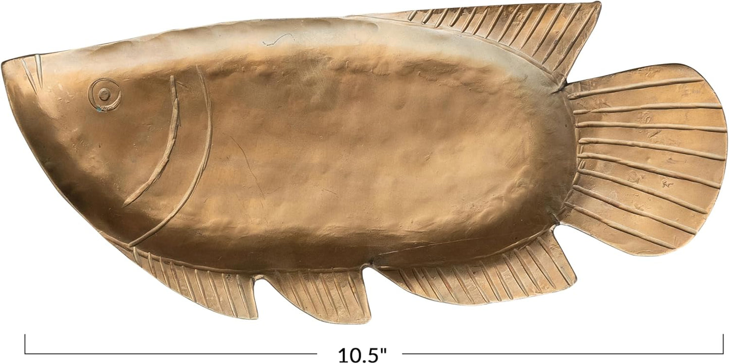 Metal Fish Shaped Tray, Antique Gold Finish