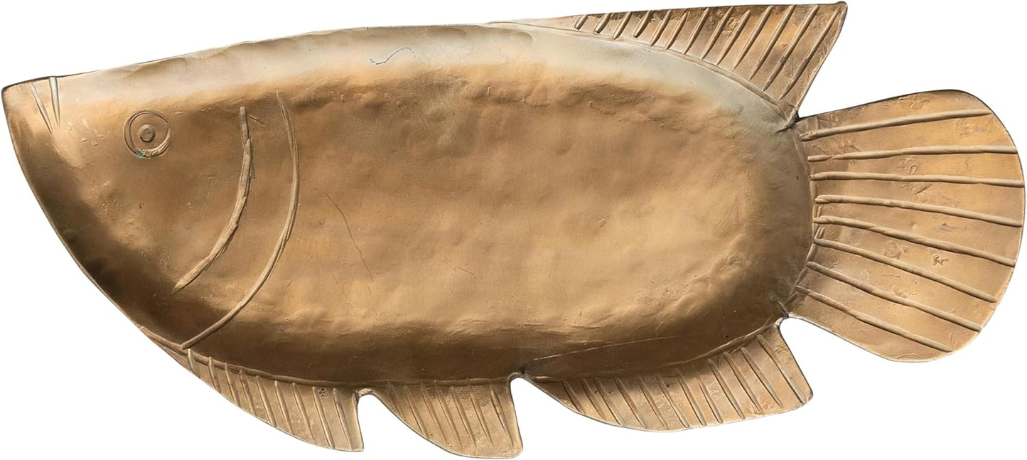 Metal Fish Shaped Tray, Antique Gold Finish