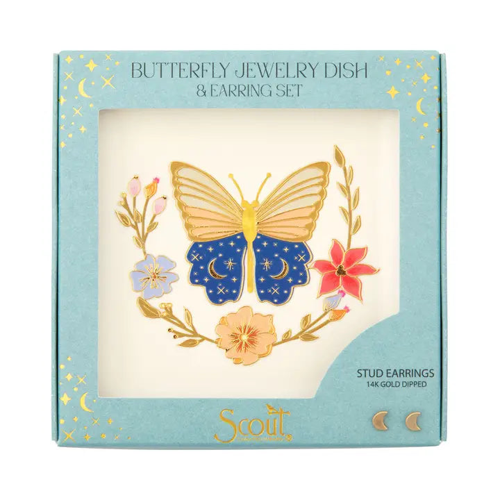 Jewelry Dish & Stud Earring Set - Butterfly/Cream