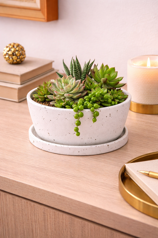 Speckled Dishgarden with Saucer