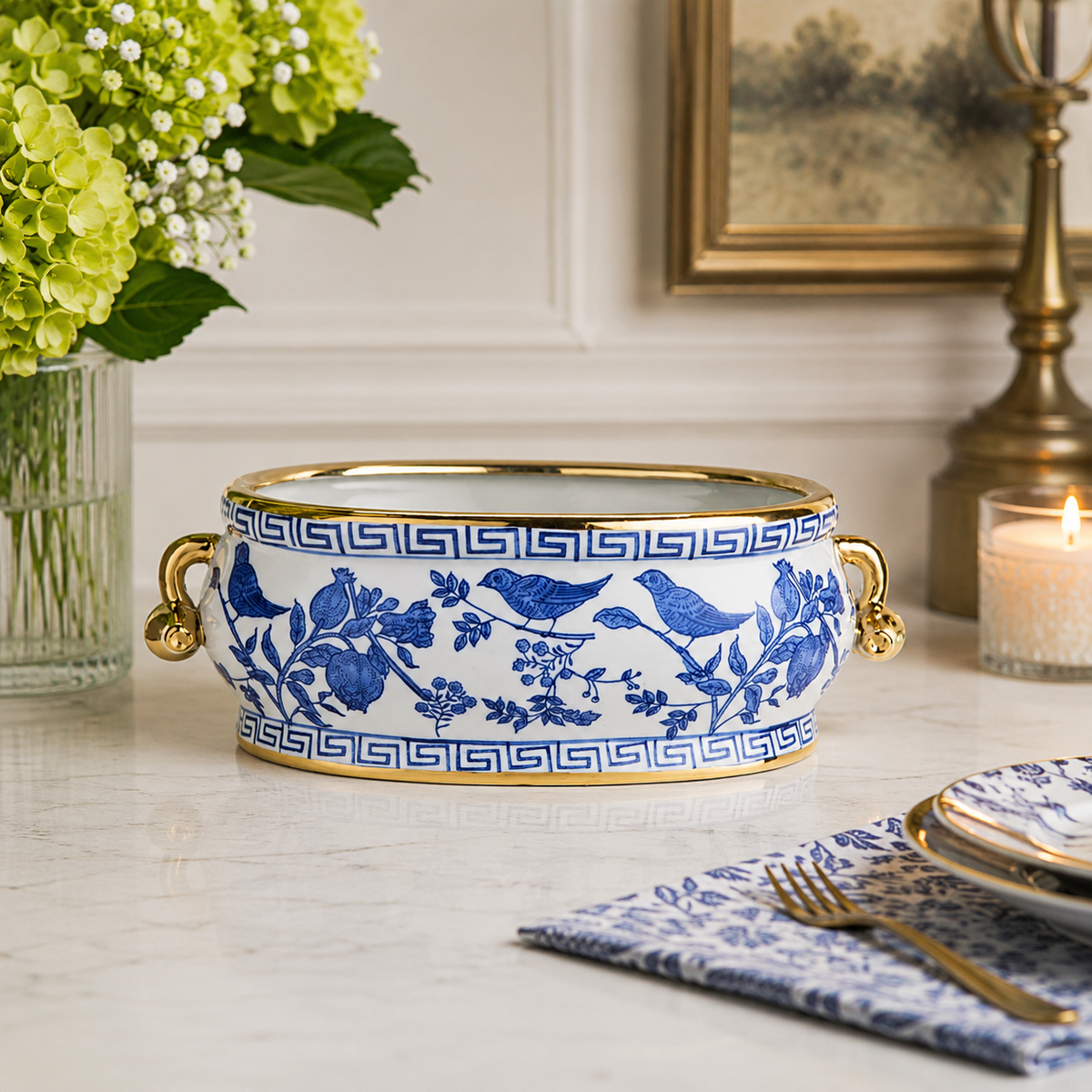 6.5" Blue Bird Planter with Handles