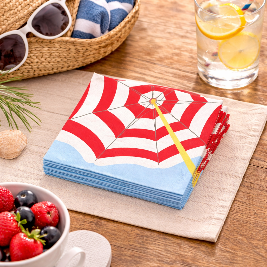 Beach Umbrella, Red Lunch Napkin