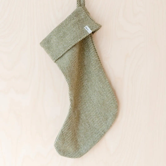 Recycled Wool Christmas Stocking in Olive Herringbone