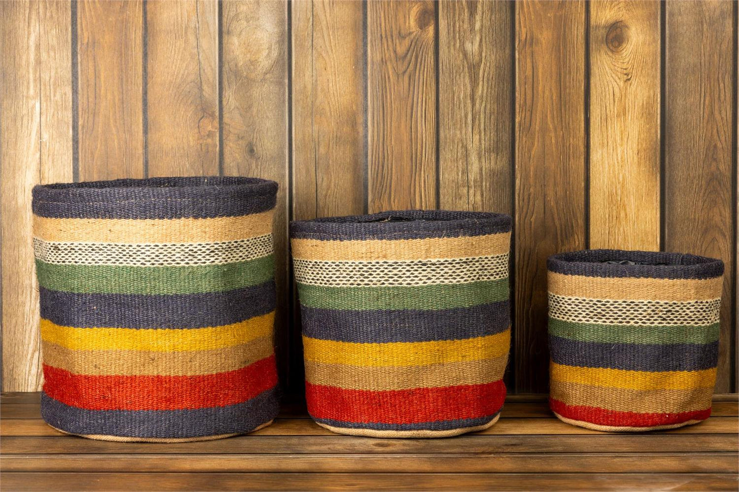 Planter - Multi Colored Striped Jute, Lined