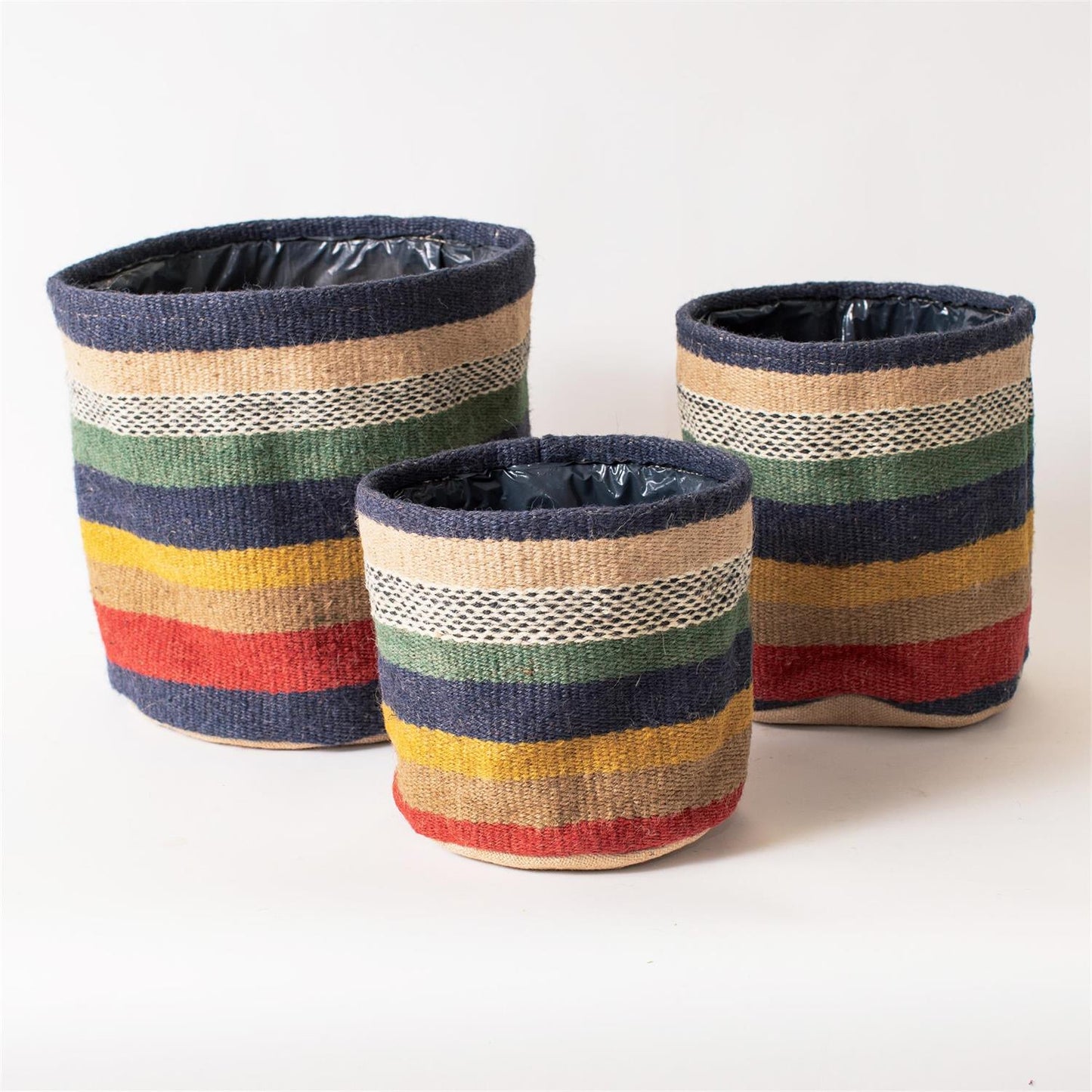 Planter - Multi Colored Striped Jute, Lined