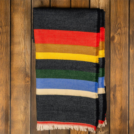 Throw - Woven Multicolor Stripe, With Fringe