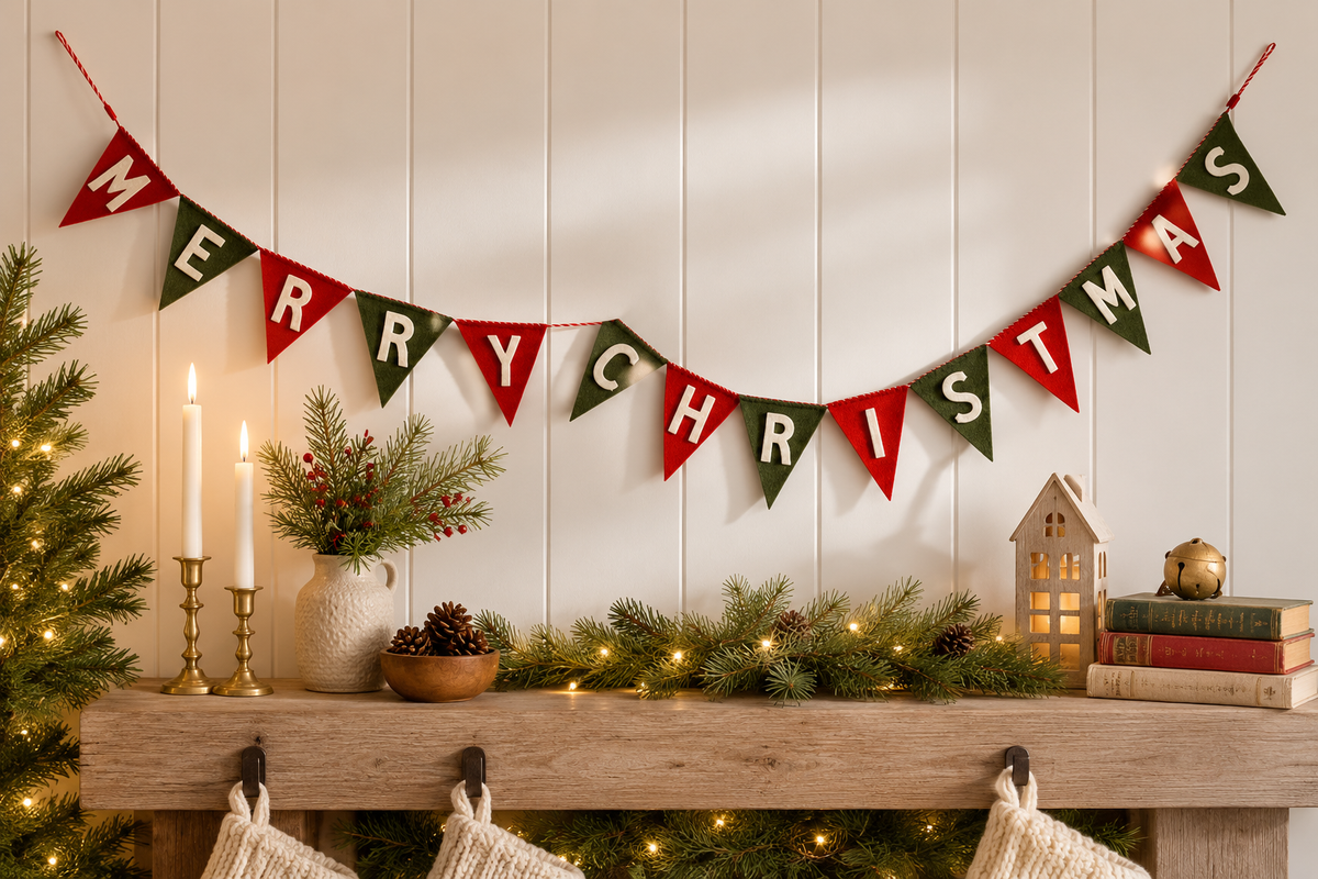 Handmade Wool Banner "Merry Christmas"