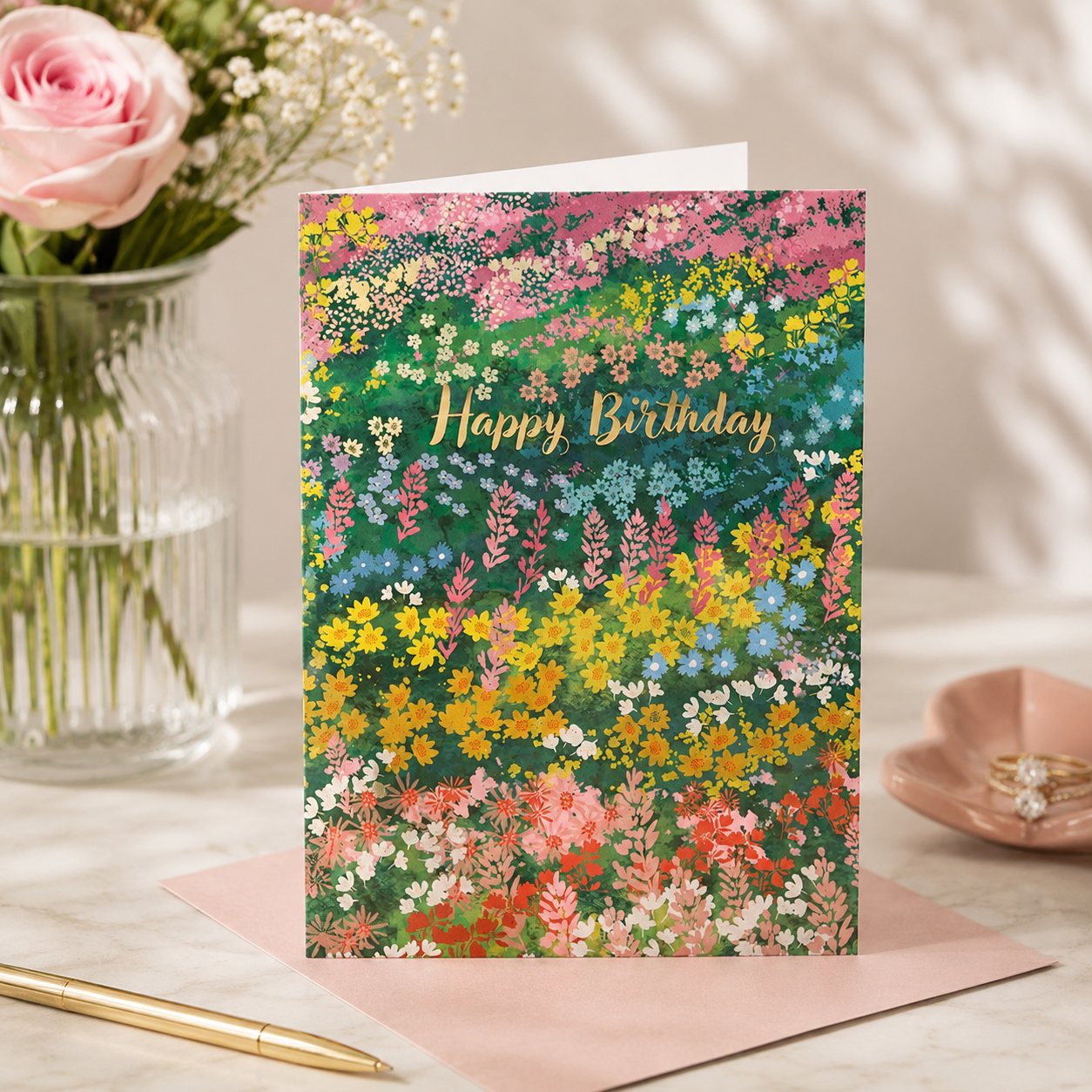 Greeting Card Happy Birthday Flower Field