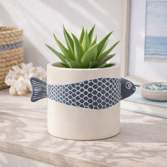 3-D Gray/White Fish Planter