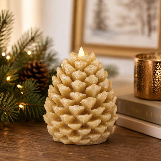Gold Glittered Pinecone Luminara LED Candle
