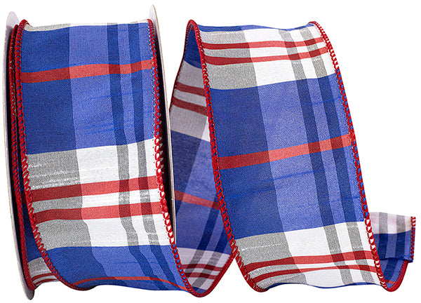 PLAID AMERICANA DUPIONI WIRED RIBBON