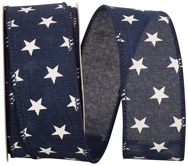 1.5" x 20 Yards Stars Tossed Linen Ribbon