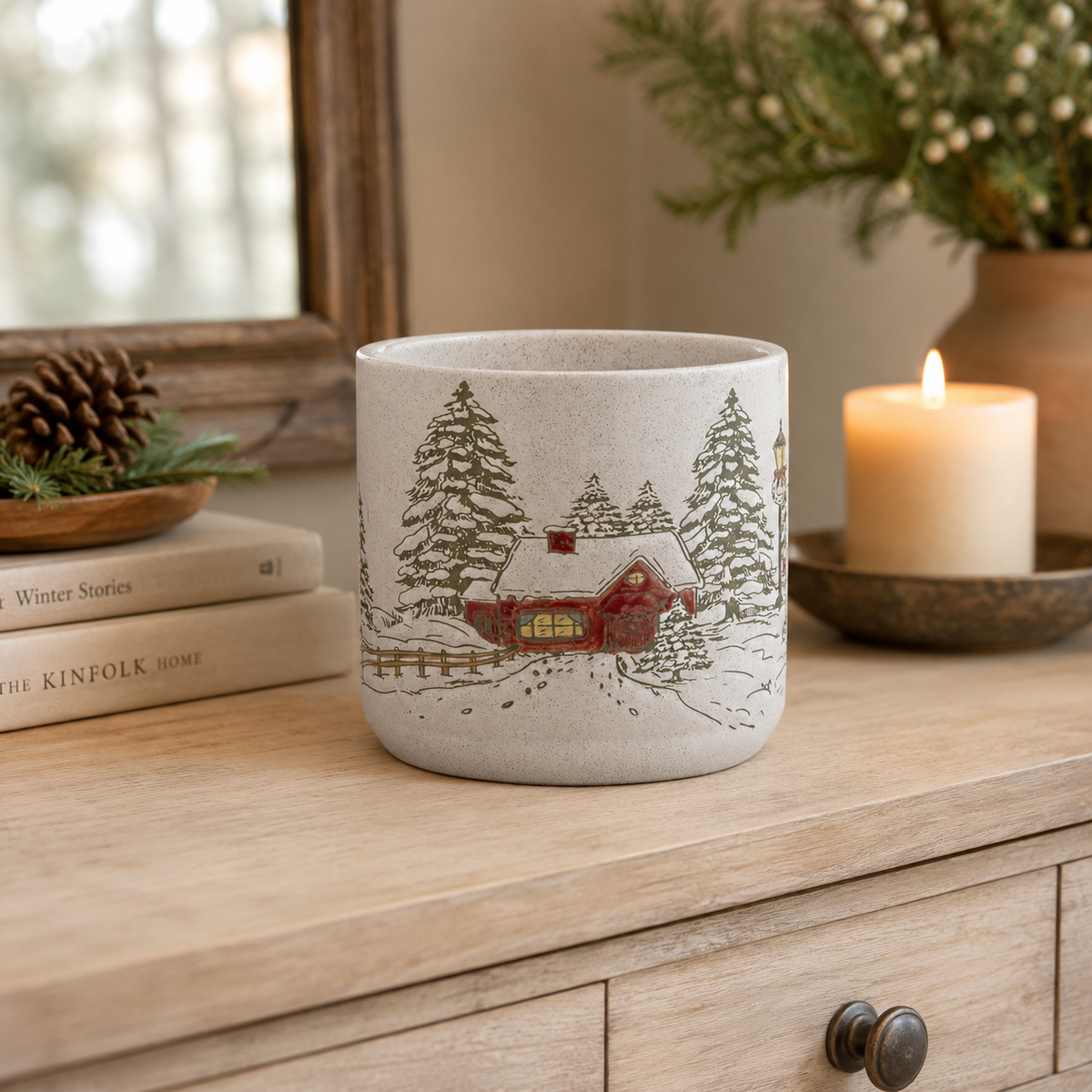Snowy Pine Tree Planter
