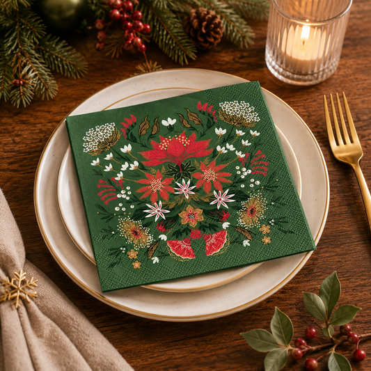 Beverage Napkin Christmas Garden