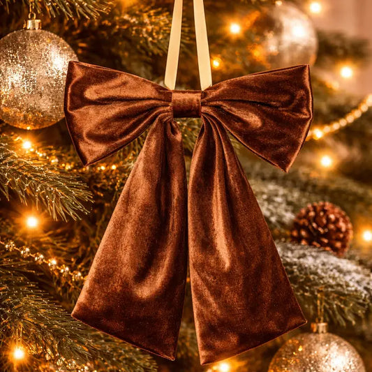 Velvet Harvest Bow Ornament · Rich Bronze