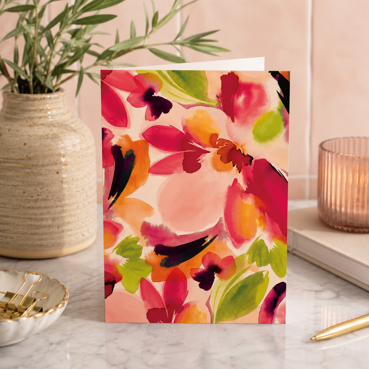 Greeting Card Hazy Floral Coral