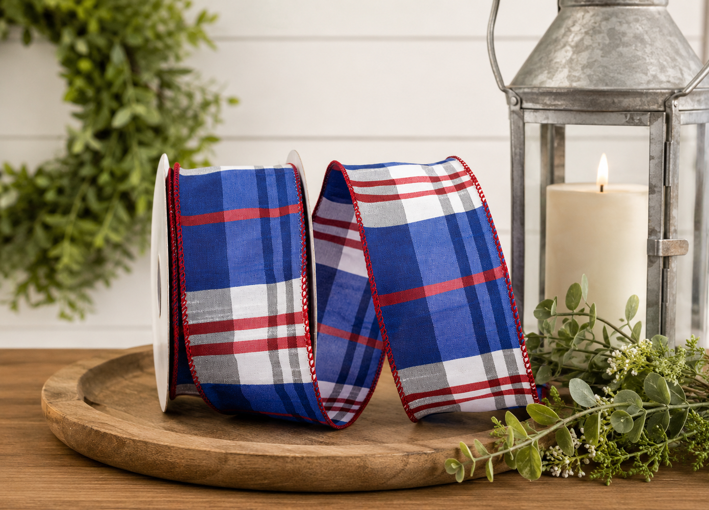 PLAID AMERICANA DUPIONI WIRED RIBBON