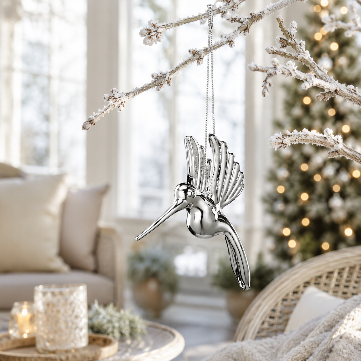 Silver Hummingbird Ornament