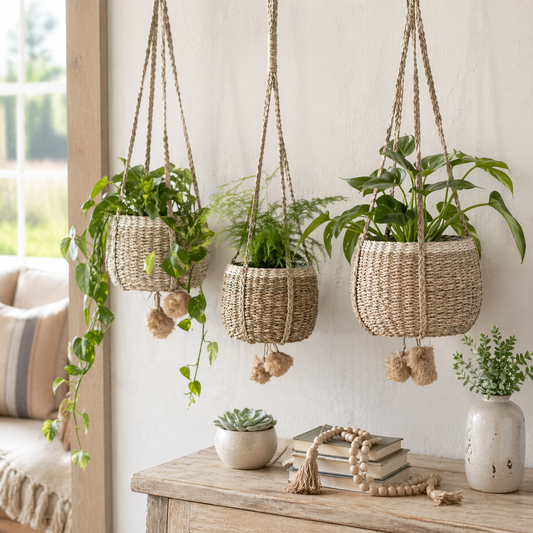 Hand-Woven Seagrass Hanging Baskets