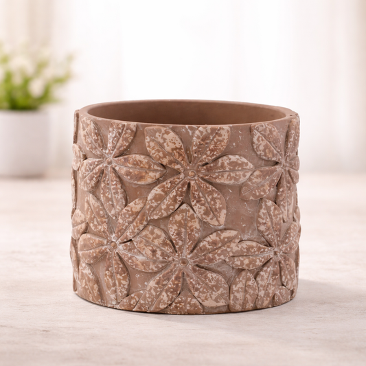 Brown/Rust Embossed Flower Planter