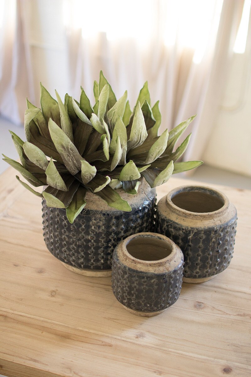 Dark Blue Knobby Ceramic Pot