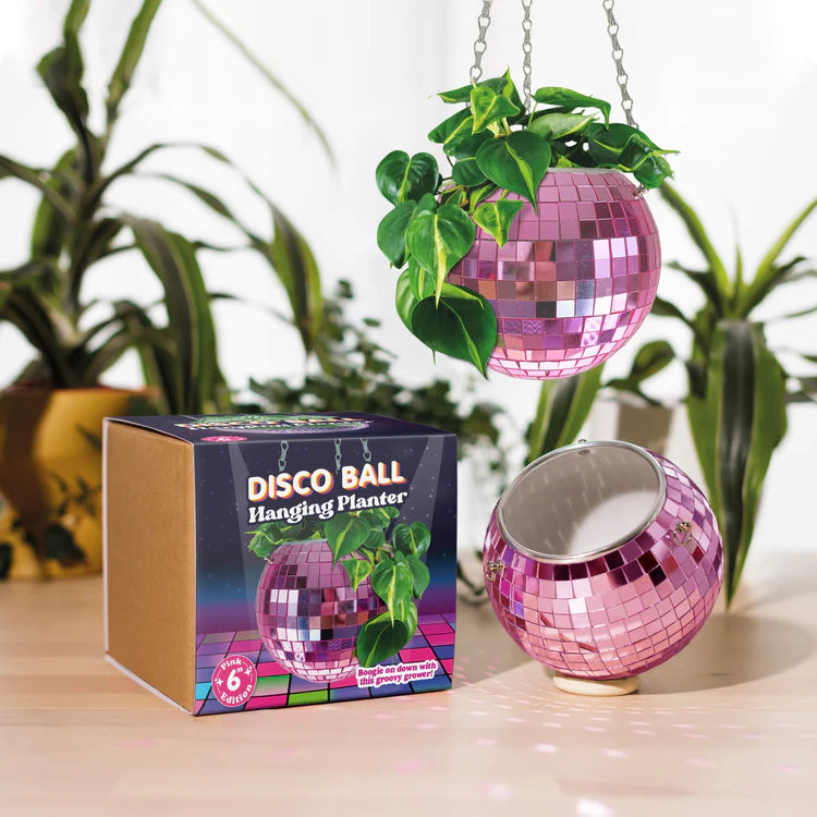 Disco Ball Hanging Planter in Pink