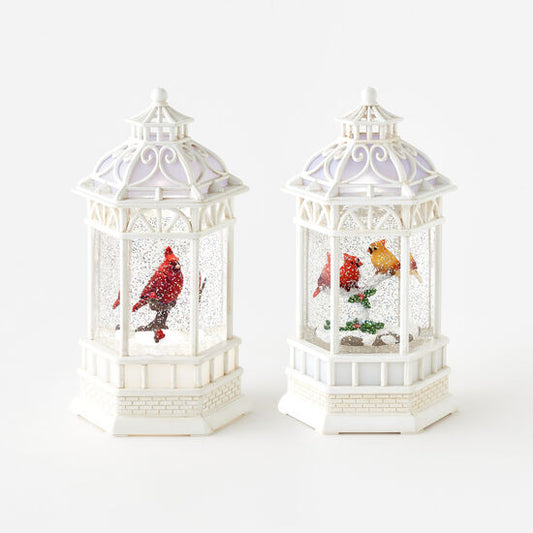 Swirly Glitter Gazebo with Cardinal Snow Globe