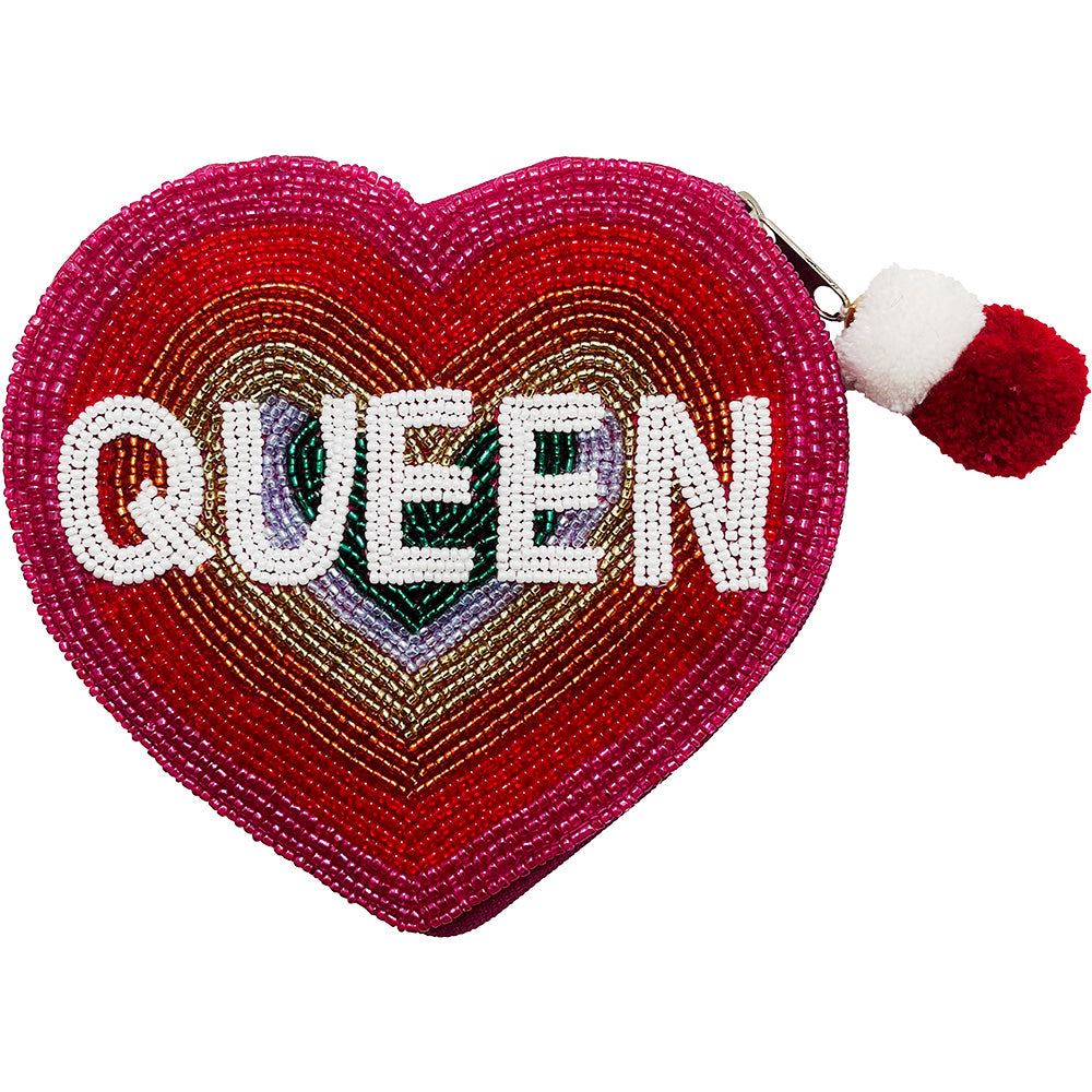 Rainbow Heart Queen Beaded Coin Pouch