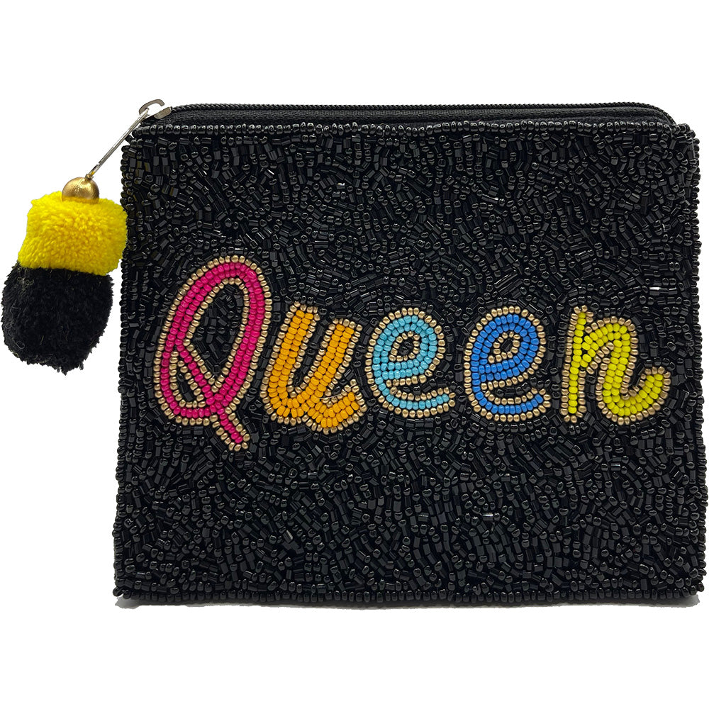 Queen Rainbow Black Beaded Coin Pouch