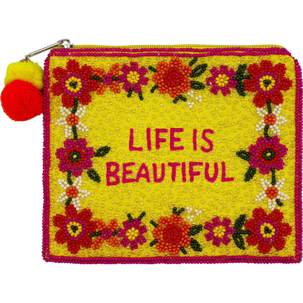 Life Is Beautiful Beaded Coin Pouch