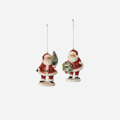 Red Glitter Santa with Wreath and Tree Ornament
