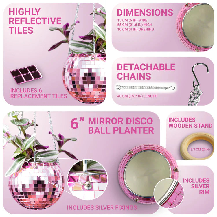 Disco Ball Hanging Planter in Pink