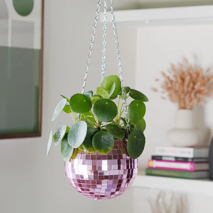 Disco Ball Hanging Planter in Pink