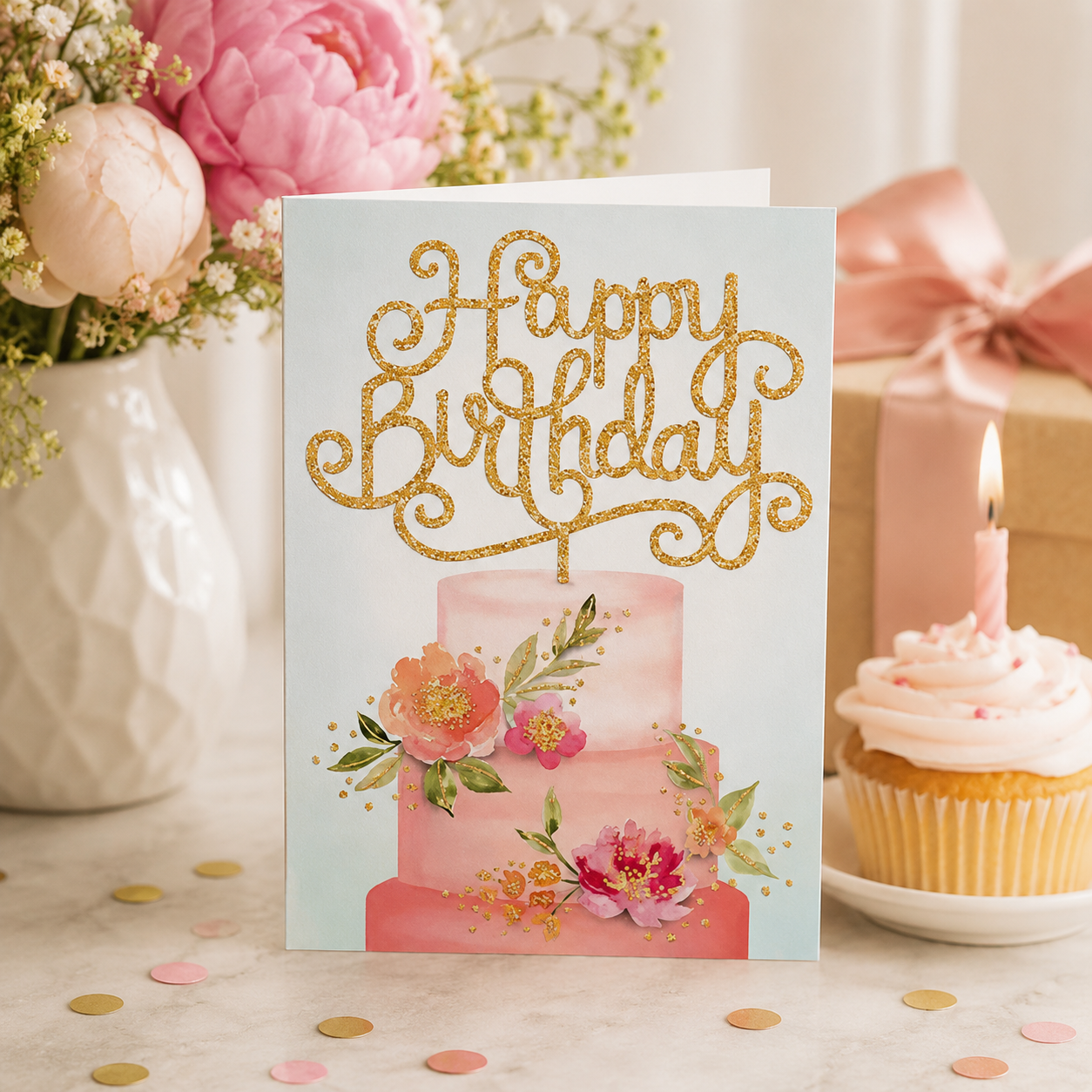 5X7 Greeting Card Birthday Cake Topper