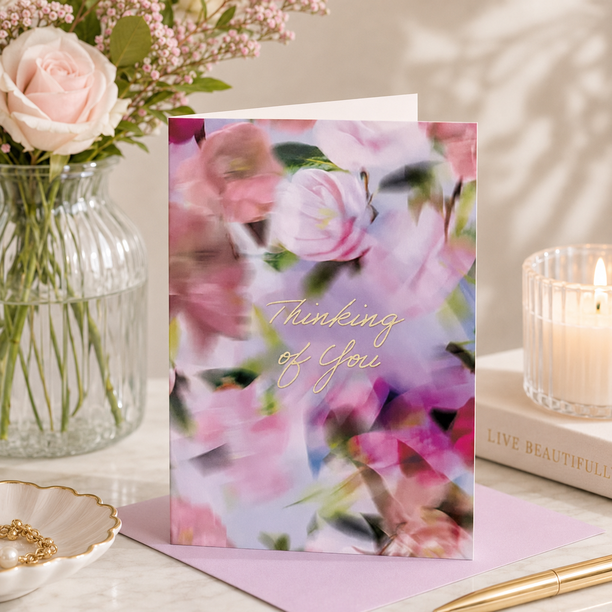 Greeting Card Thinking of You Blurred Roses