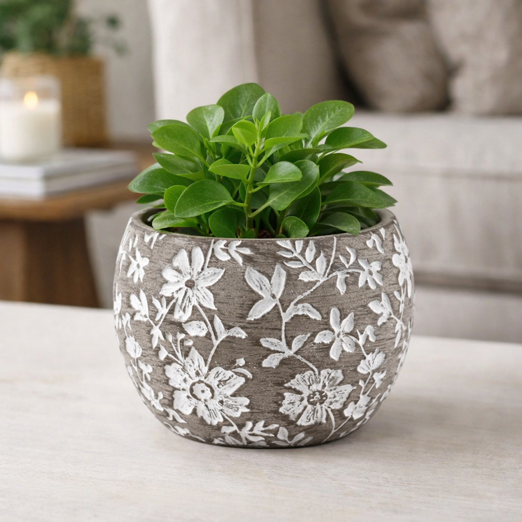 Brown White Wild Flowers Planter