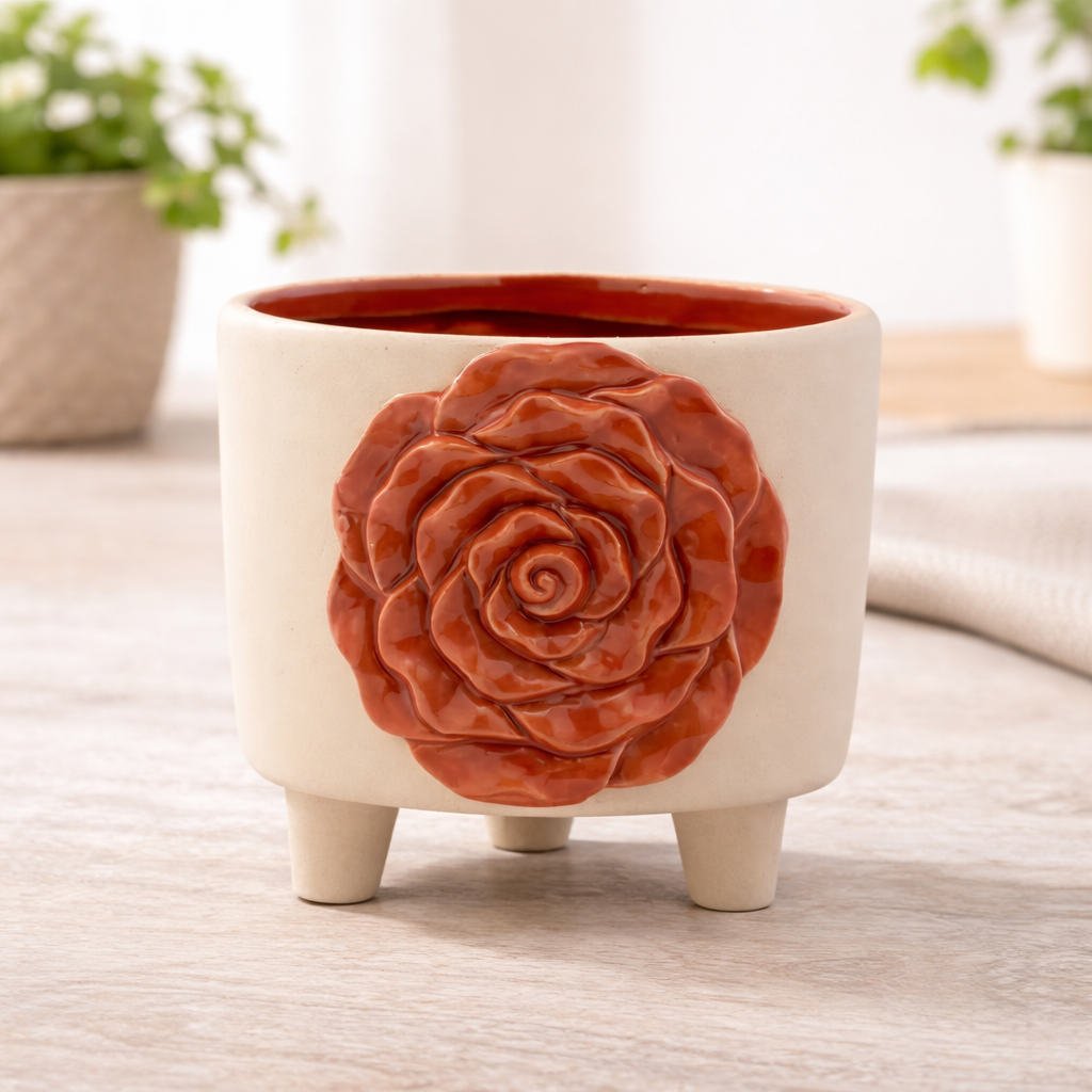 Burnt Orange Pink Rose Planter
