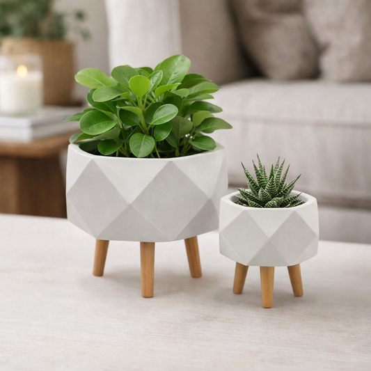 Geometric Cream Planter Stand, Set