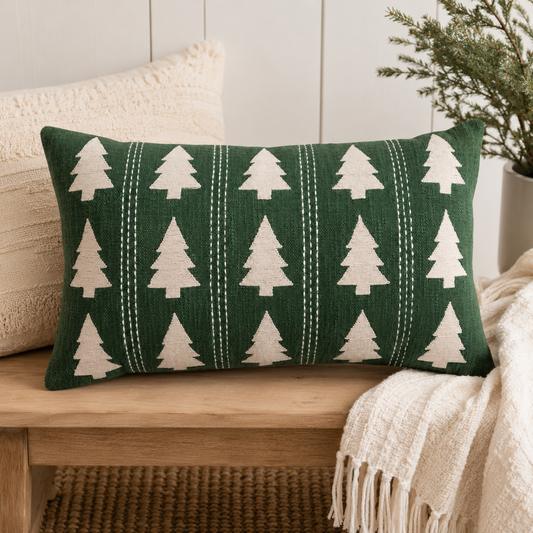Lumbar Pillow with Trees Pattern, Embroidery & Stitching