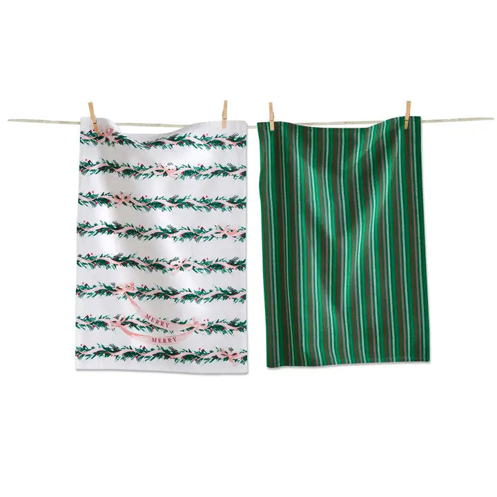 Christmas Very Merry Garland Dishtowel Set of 2