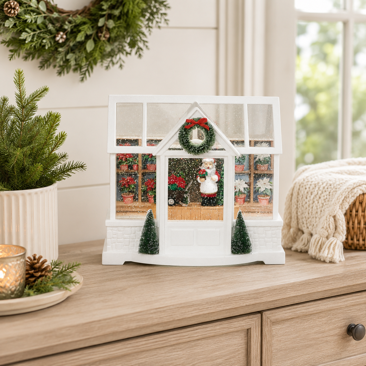 Confetti Lites Lighted Swirl Santa Greenhouse Plant Shop