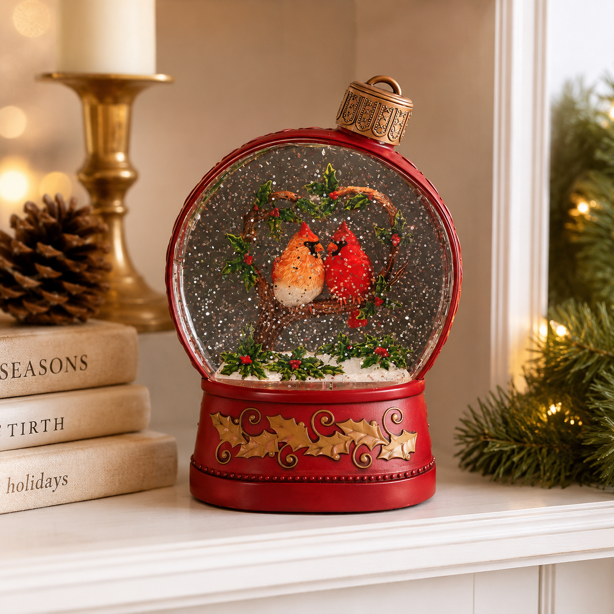 Confetti Lites Lighted Swirl Cardinal Heart Scene