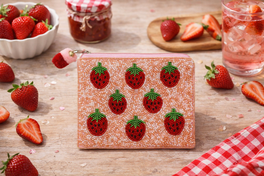 Multi Strawberries Beaded Coin Pouch