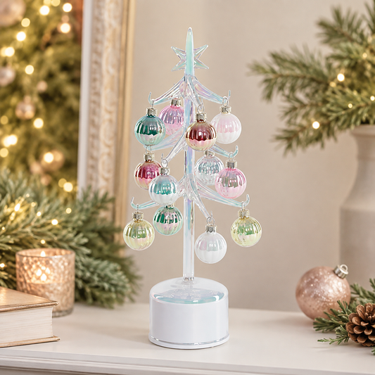 Rotating Glass Tree with Ornaments