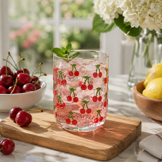 14 oz. Acrylic Drinking Glass with Cherries, Red & Green