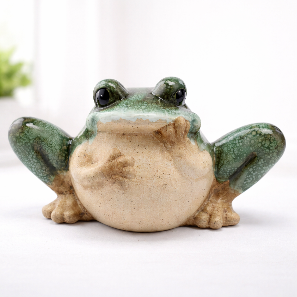Sitting Frog Holding Face Statue