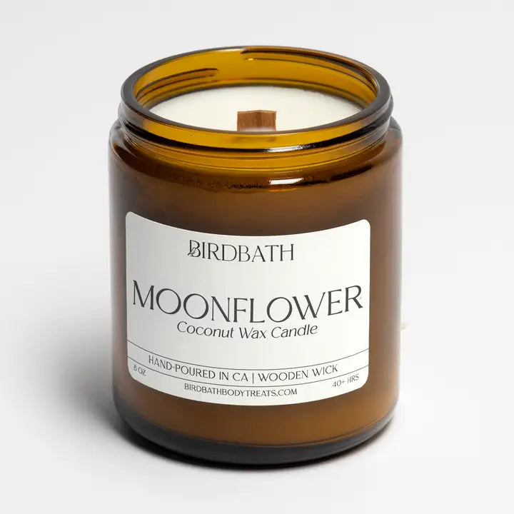 Moonflower Coconut Wax Candle with Wooden Wick- 8 oz