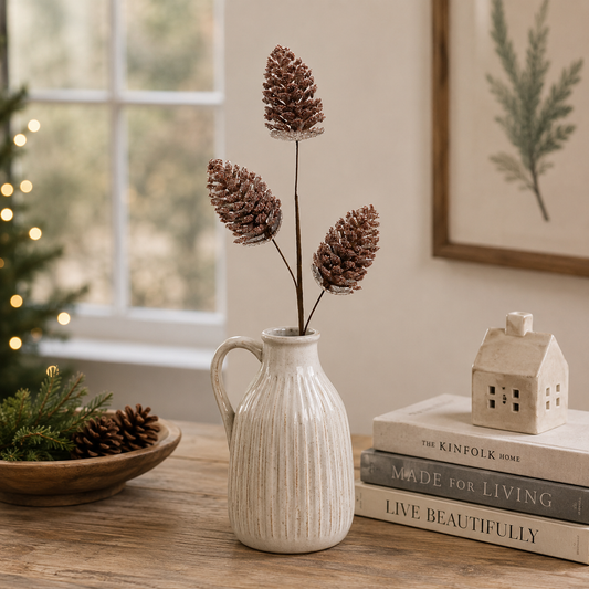 24"H Faux Beaded Pinecone Stem with Glitter, Champagne Finish
