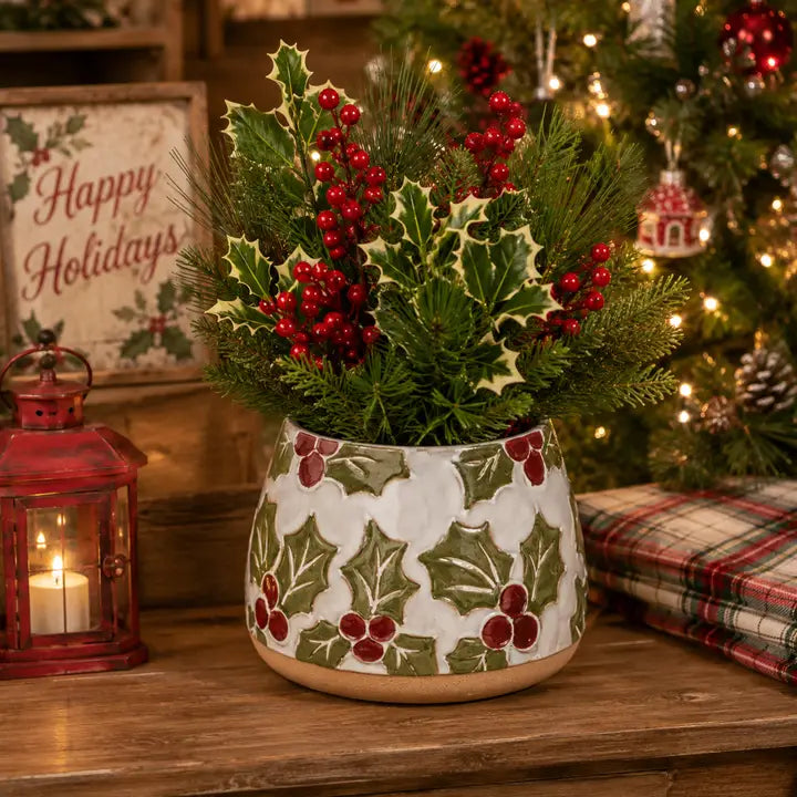 Holly and Red Berry Planter