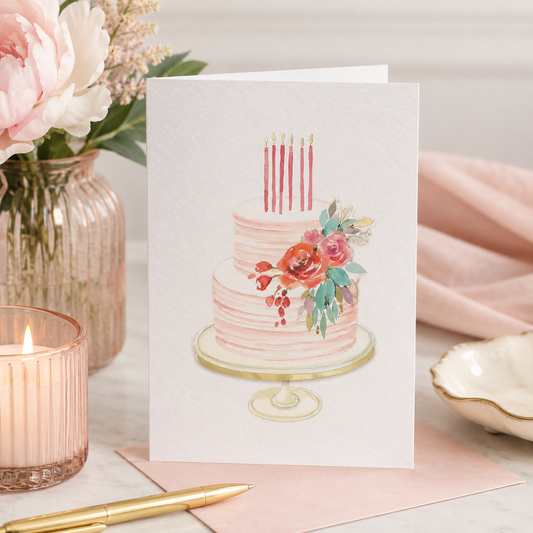 Greeting Card -Happy Birthday Pink Cake